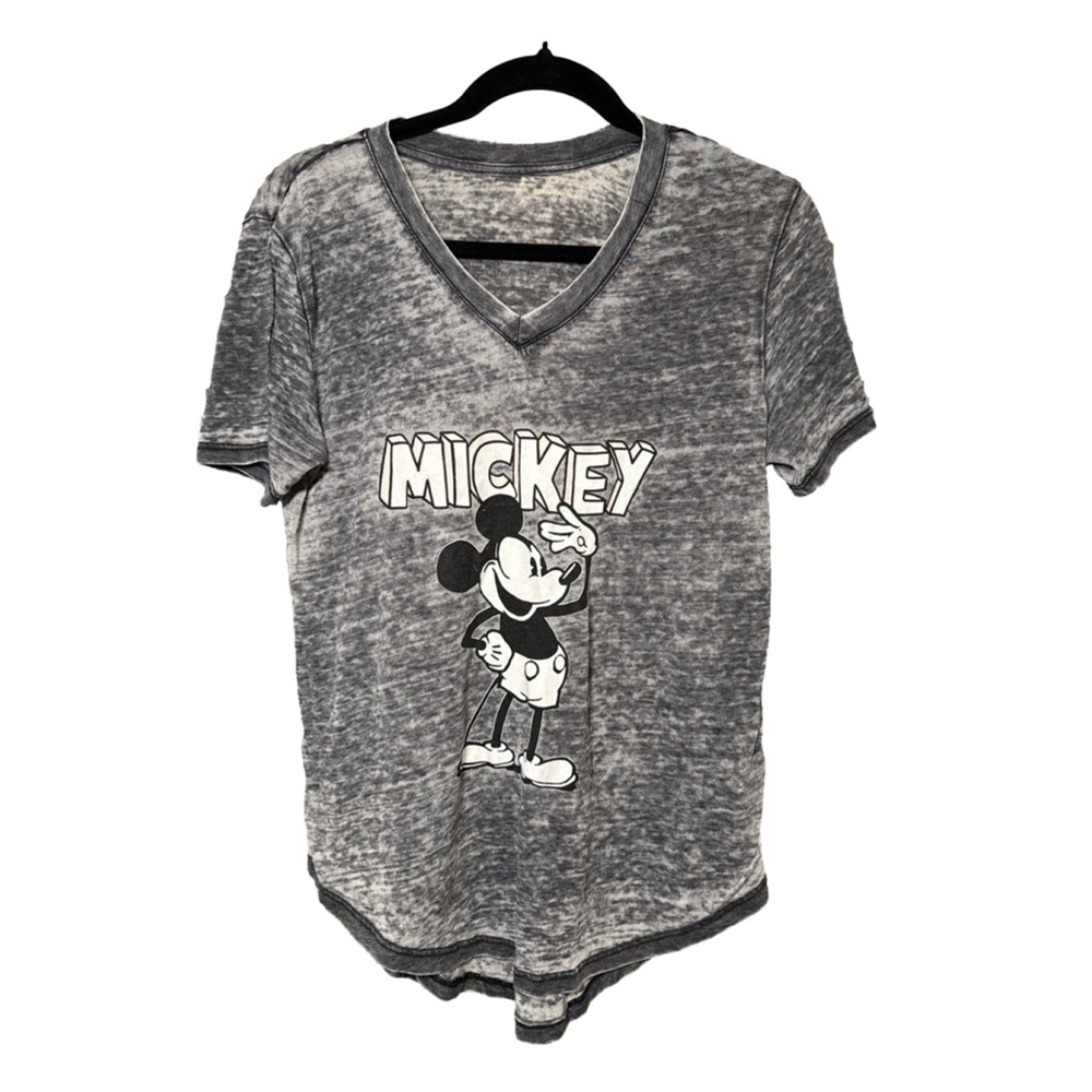 Disney Mickey Mouse Graphic T-Shirt Distressed Heather Grey Size L